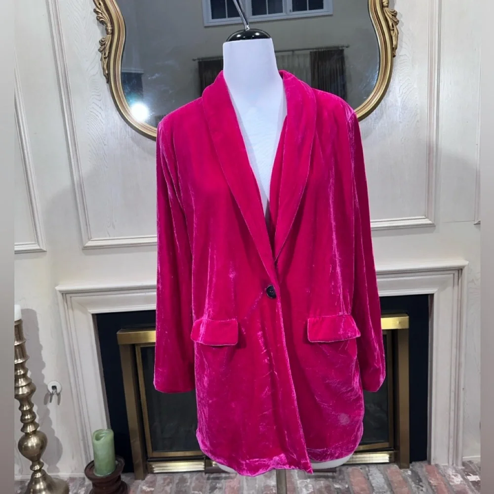 Endless Rose Pink Velvet Blazer Jacket Women’s M Soft Stretch Shawl Collar - Picture 1 of 12